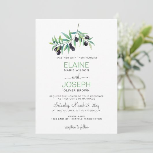 Olive Branch Einladungen zur botanischen Hochzeit (Stehend Vorderseite)