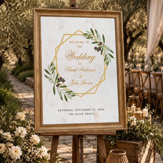 Olive Branch Greenerity Gold Wedding Willkommensze Poster