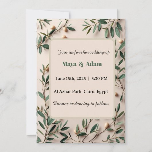 Olive Branch Greenery Botanical wedding Einladung (Vorderseite)