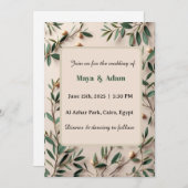Olive Branch Greenery Botanical wedding Einladung (Vorne/Hinten)