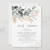 Olive Branch Greenery, Golden Bridal Wedding Einladung (Vorderseite)