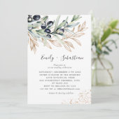 Olive Branch Greenery, Golden Bridal Wedding Einladung (Stehend Vorderseite)