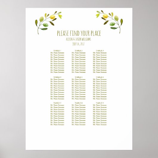 Olive Branch Hochzeitsdinner Poster (Vorne)