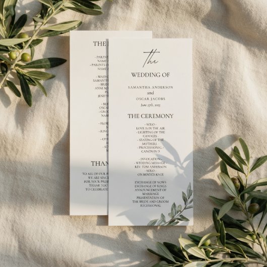 Olive Branch Hochzeitsprogramm | Elegantes Grünzeu Menükarte