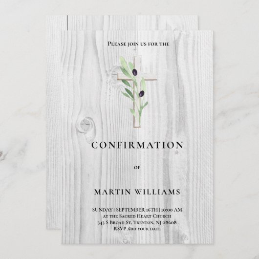 Olive Branch Holz Cross Bestätigung Einladung (Vorne/Hinten)