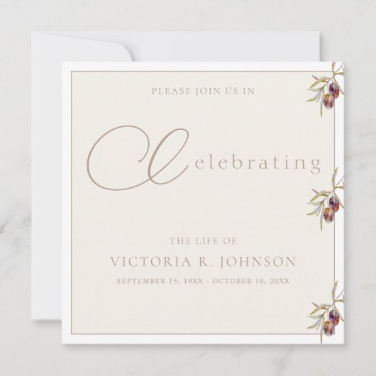 Olive Branch im Wasser Feier des Lebens Einladung (Vorderseite)