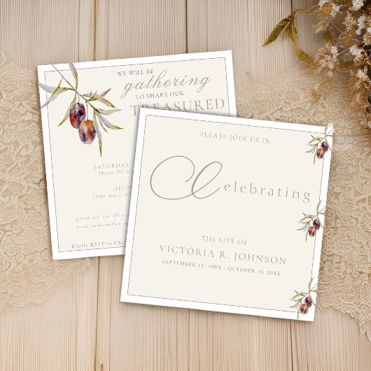 Olive Branch im Wasser Feier des Lebens Einladung