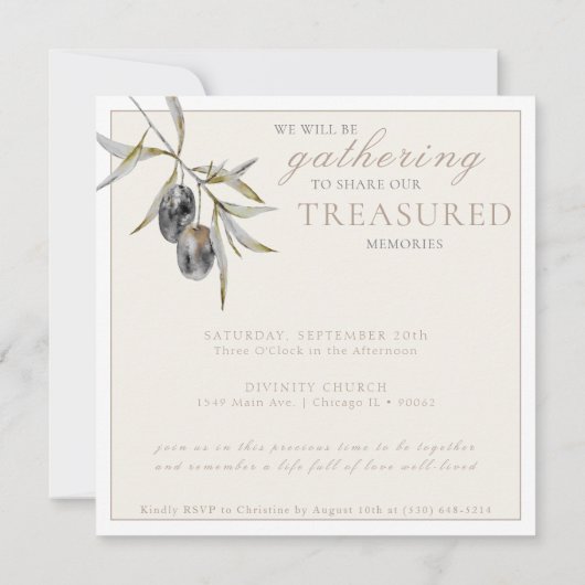 Olive Branch im Wasser Feier des Lebens Einladung (Rückseite)