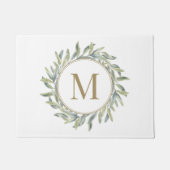 Olive Branch Laurel Wreath Personalisiert Monogram Fußmatte (Vorderseite)