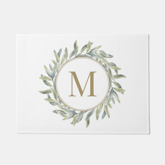 Olive Branch Laurel Wreath Personalisiert Monogram Fußmatte (Vorderseite)