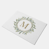 Olive Branch Laurel Wreath Personalisiert Monogram Fußmatte (Schrägansicht)