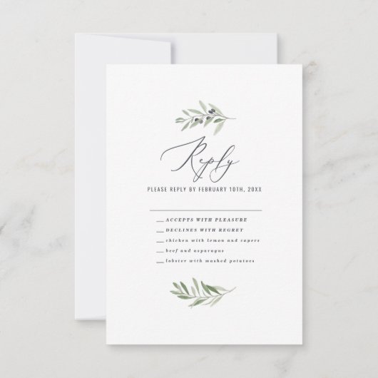 Olive Branch minimale Aquarellfarben Brautantwort (Rückseite)