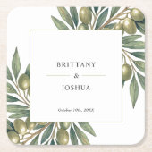 Olive Branch Moderne mediterrane Hochzeit Rechteckiger Pappuntersetzer (Vorderseite)