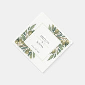 Olive Branch Moderne mediterrane Hochzeit Serviette (Ecke)