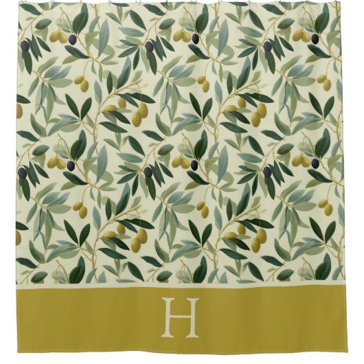 Olive Branch Monogram Initial Duschvorhang (Vorderseite)