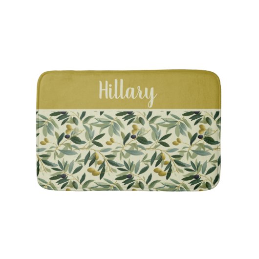 Olive Branch Monogram Name Badematte (Vorderseite)
