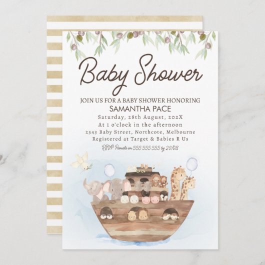 Olive Branch Noah's Ark Boys Baby Shower Einladung (Vorne/Hinten)