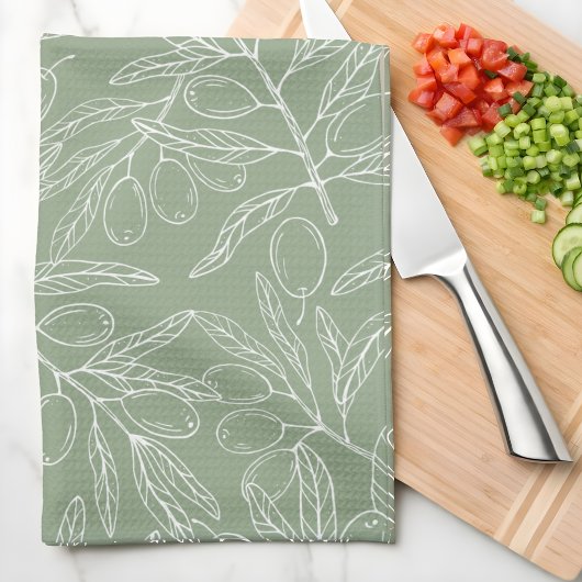 Olive Branch Pattern Sage Green Geschirrtuch