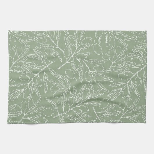 Olive Branch Pattern Sage Green Geschirrtuch (Horizontal)