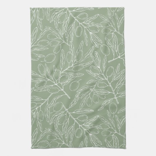 Olive Branch Pattern Sage Green Geschirrtuch (Vertikal)