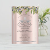 Olive Branch Rose Gold Erste heilige Kommune Einladung (Stehend Vorderseite)
