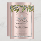 Olive Branch Rose Gold Erste heilige Kommune Einladung (Vorne/Hinten)