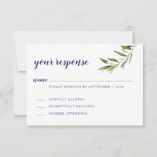 Olive Branch Rsvp-Karte mit Navy-Schrift Ankündigung