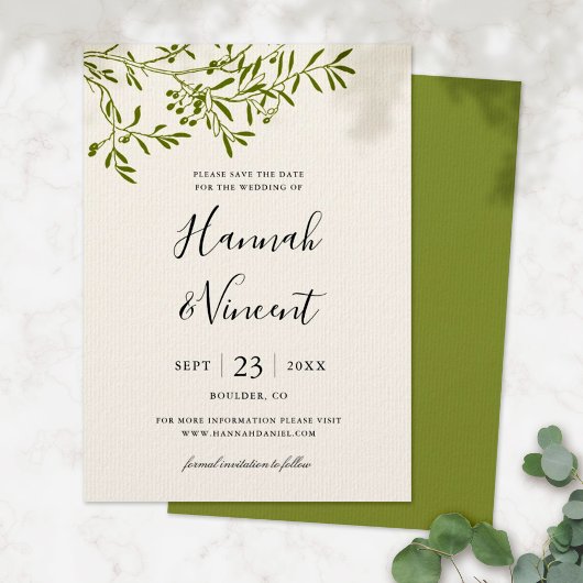 Olive Branch Save the Date Card | Elfenbein