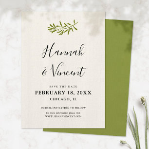 Olive Branch Save the Date Karte Elfenbein