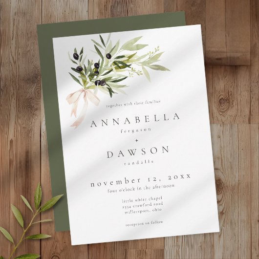 Olive Branch Watercolor Elegant Minimalist Wedding Einladung
