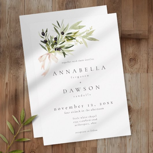 Olive Branch Watercolor Elegant Minimalist Wedding Einladung