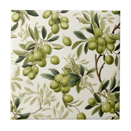 Olive Branch Watercolor Pattern Mediterranean Fliese (Vorderseite)