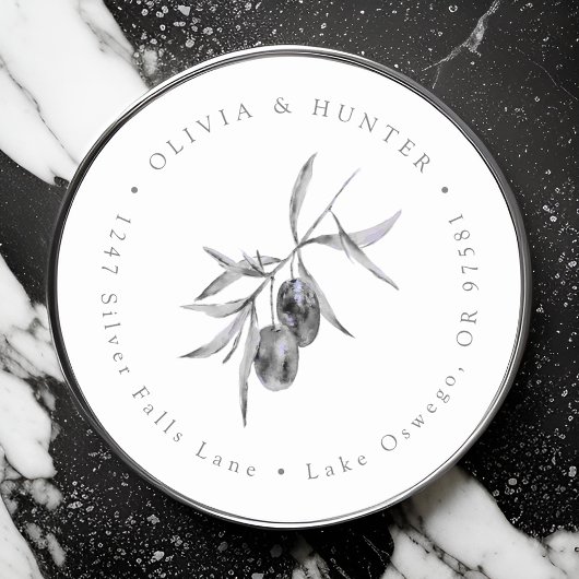 Olive Branch Wedding Couple Names Rücksendeadresse Runder Aufkleber