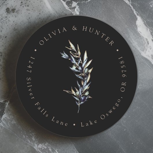 Olive Branch Wedding Couple Names Rücksendeadresse Runder Aufkleber