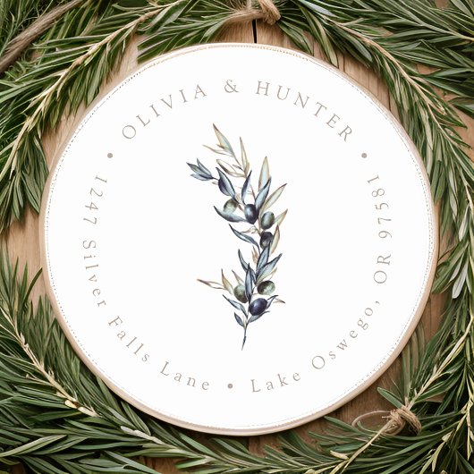Olive Branch Wedding Couple Names Rücksendeadresse Runder Aufkleber