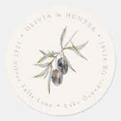 Olive Branch Wedding Couple Names Rücksendeadresse Runder Aufkleber (Vorderseite)