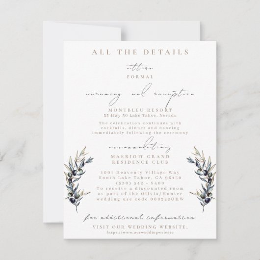 Olive Branch Wedding Details Karten (Vorderseite)