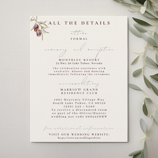 Olive Branch Wedding Details Karten
