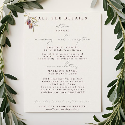 Olive Branch Wedding Details Karten