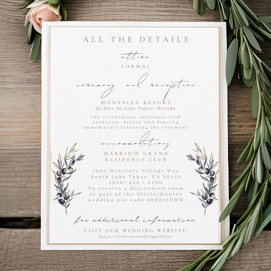 Olive Branch Wedding Details Karten