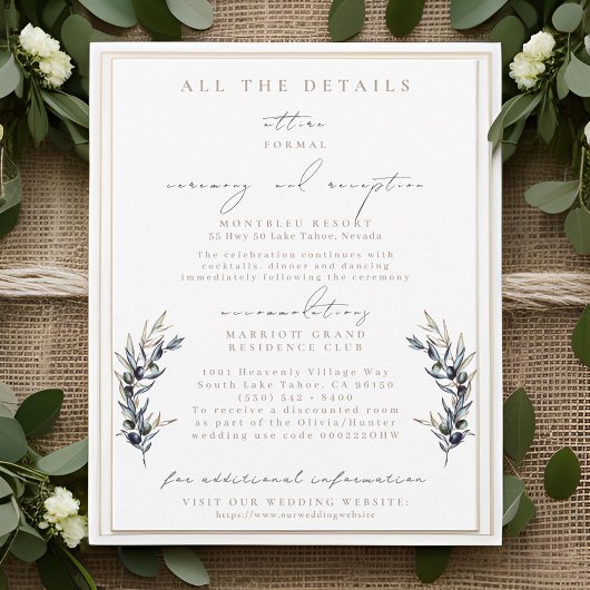 Olive Branch Wedding Details Karten