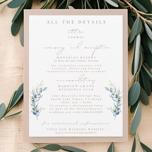 Olive Branch Wedding Details Karten