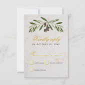 Olive Branch Wedding Elegante Script Imitate Gold  RSVP Karte (Vorderseite)