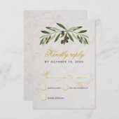 Olive Branch Wedding Elegante Script Imitate Gold  RSVP Karte (Vorne/Hinten)