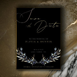 Olive Branch Wedding Save the Date Black and Gold Folieneinladung