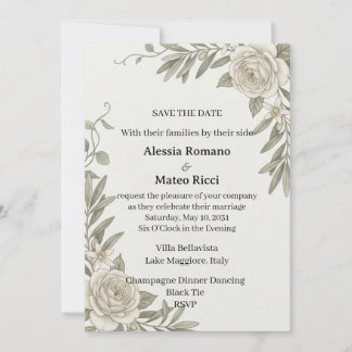 Olive Branch White Rose Save The Date Hochzeits Ei Einladung