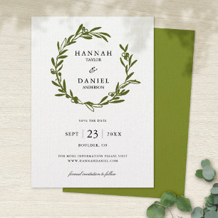 Olive Branch Wreath Save the Date Karte