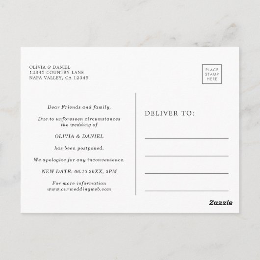 Olive Branch Wreath Wedding ändern das Datum Postkarte (Rückseite)