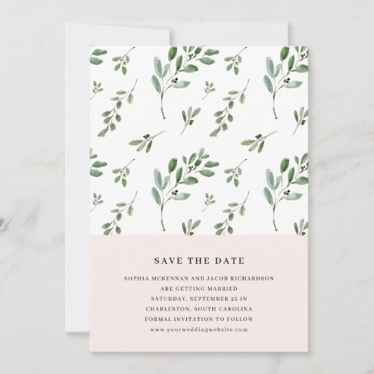 Olive Branches | Einfache Hochzeit in Rosa Save The Date (Vorderseite)
