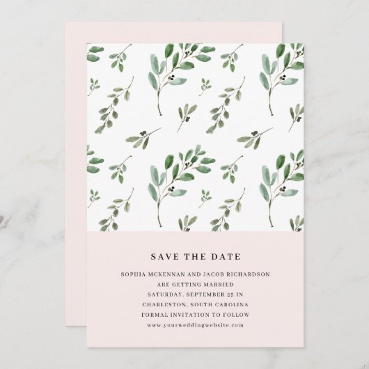 Olive Branches | Einfache Hochzeit in Rosa Save The Date (Vorne/Hinten)